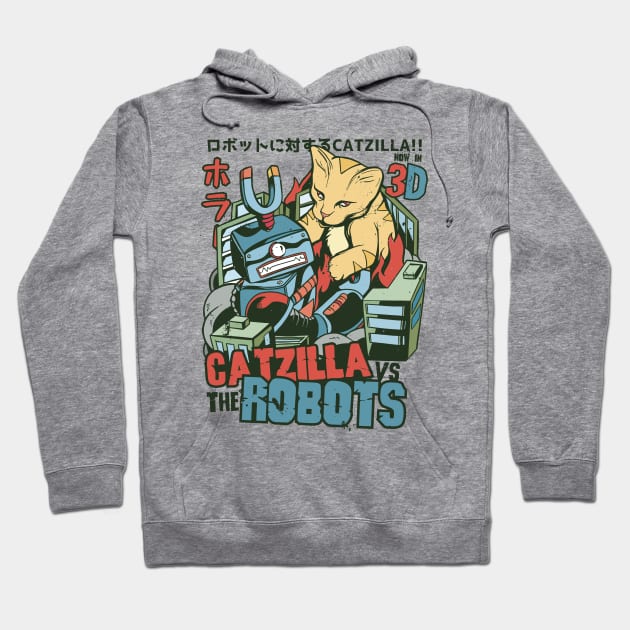 Catzilla vs Robots Hoodie by Safdesignx